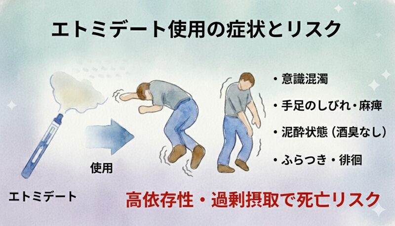 エトミデート使用によって表れる症状と特徴の図解
